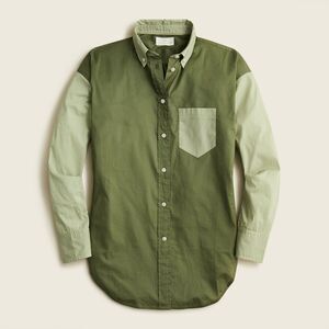 NWT J.CREW Relaxed-fit lightweight cotton poplin shirt Green Color Block Size 6